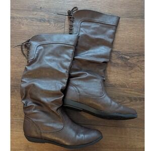 Women's Brown Slouchy Lace Up Knee High Boots Size 8.5